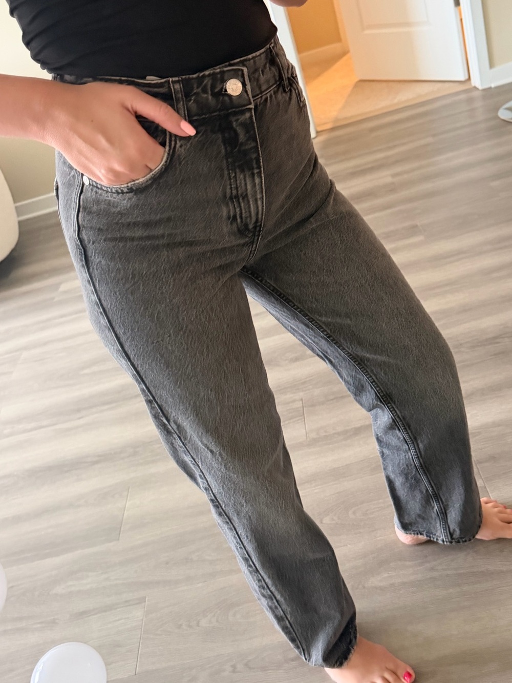 Zara Straight Leg Jeans in Washed Black